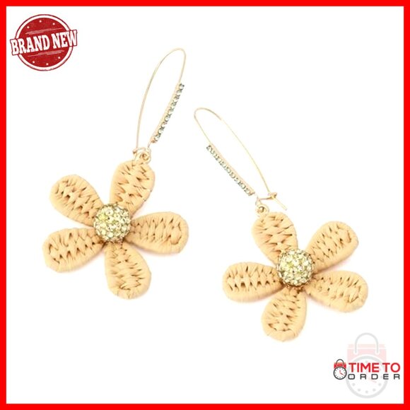 Amazon.com: Raffia Rattan Earrings for Women Statement  Raffia Daisy Dangle Earrings with Crystal Stones, Hypoallergenic